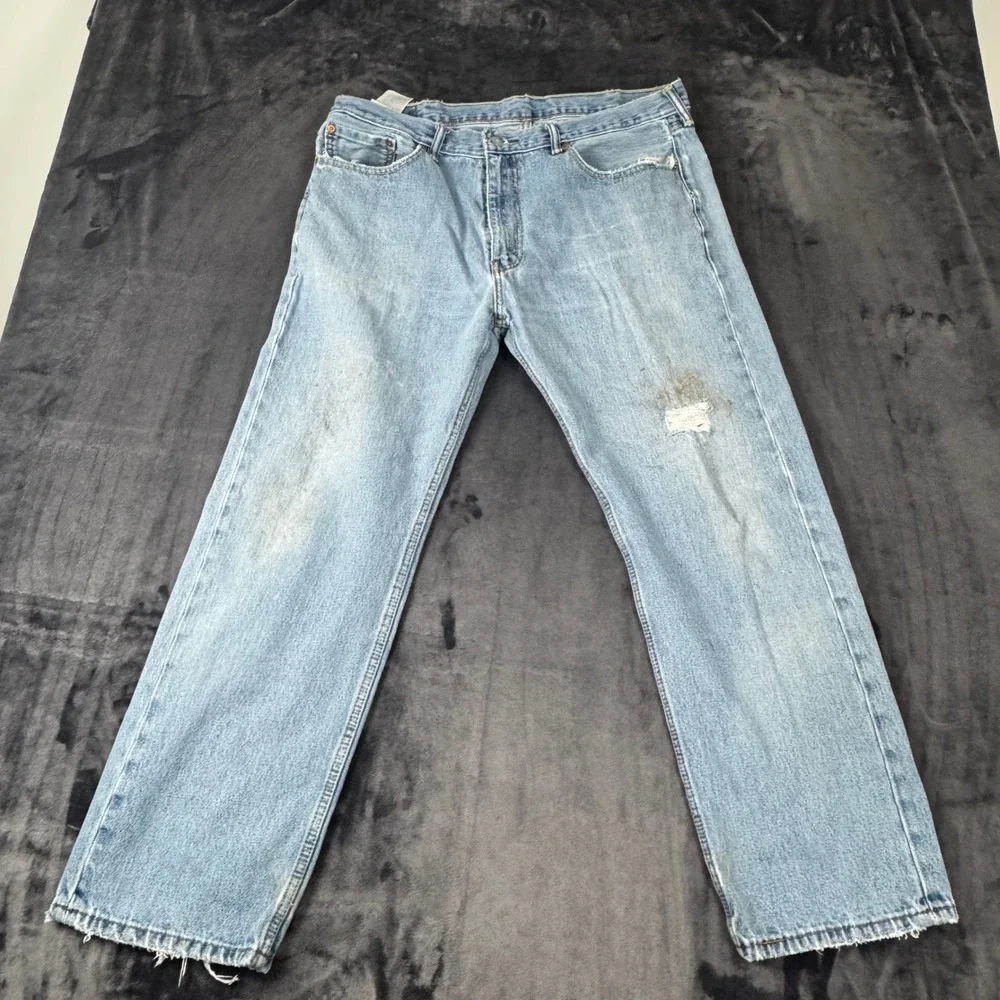 Levi 505 Regular Fit Jeans Mens 38x30 Light Wash Distressed Denim 00505-4891
